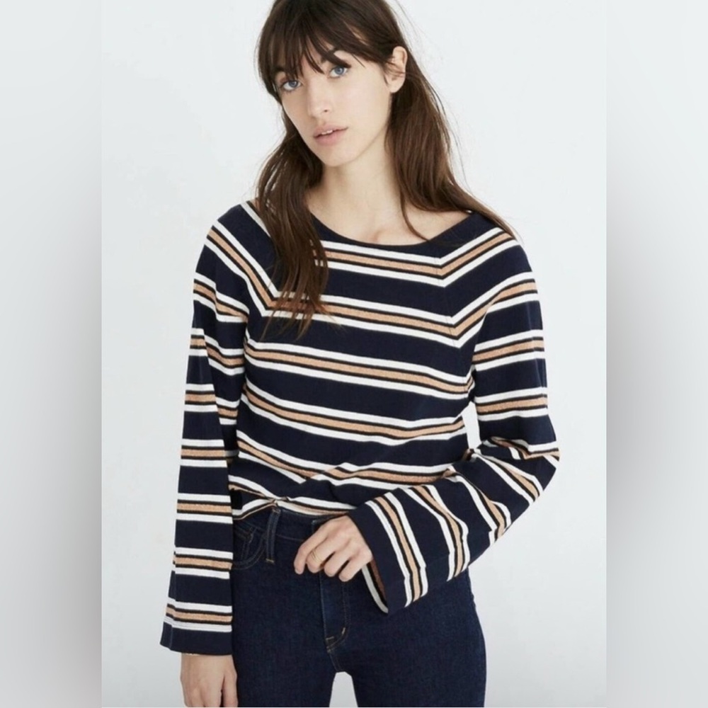 MADEWELL Texture & Thread Navy Gold Stripe Sweater